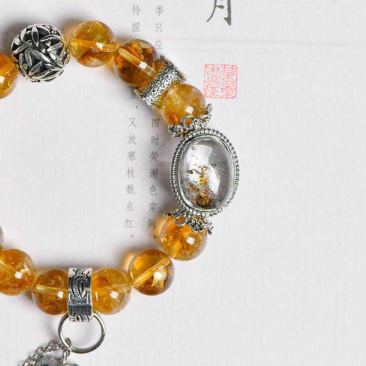 Golden Harmony: Phantom Quartz & Citrine Crystal Bracelet