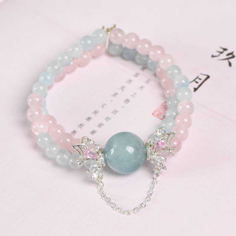 Twin Souls Crystal Bracelet：Aquamarine＆Rose Quartz