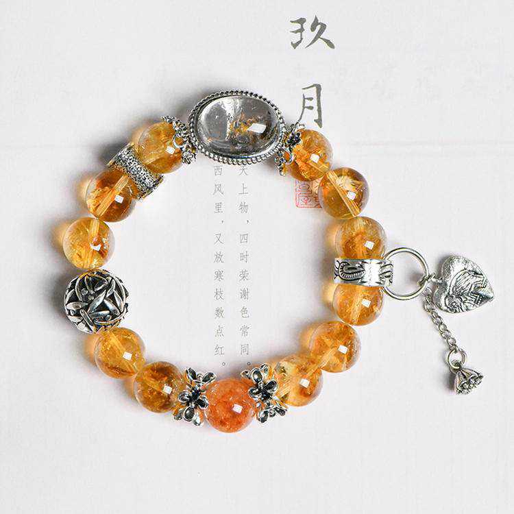 Golden Harmony: Phantom Quartz & Citrine Crystal Bracelet