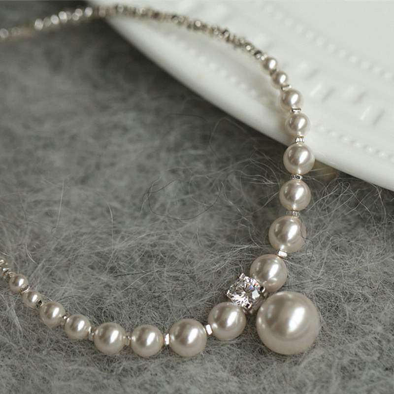 Radiant Pearl Charm Necklace-Swarovski crystal pearl