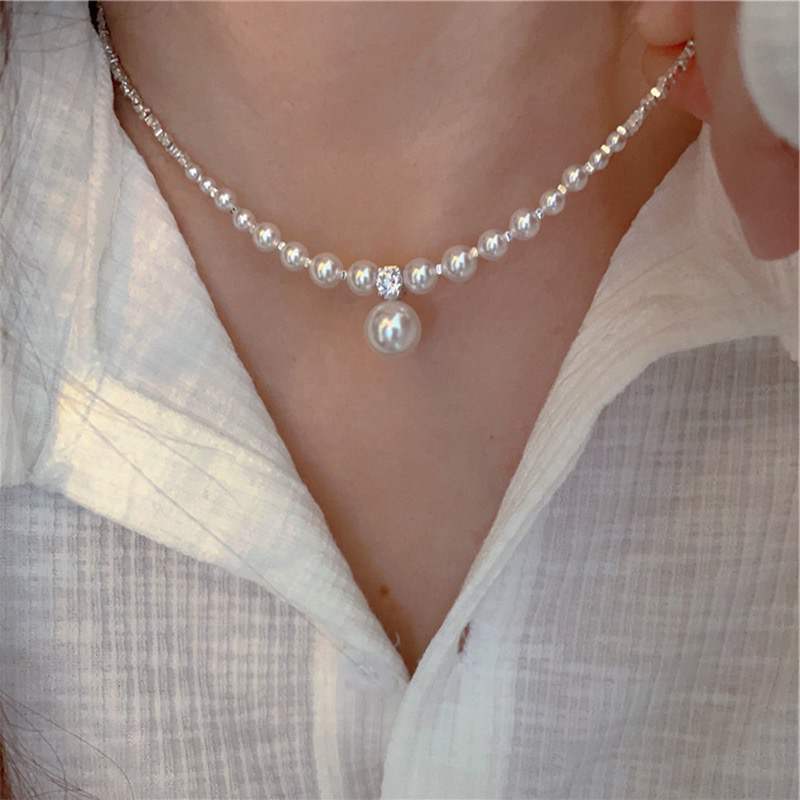 Radiant Pearl Charm Necklace-Swarovski crystal pearl