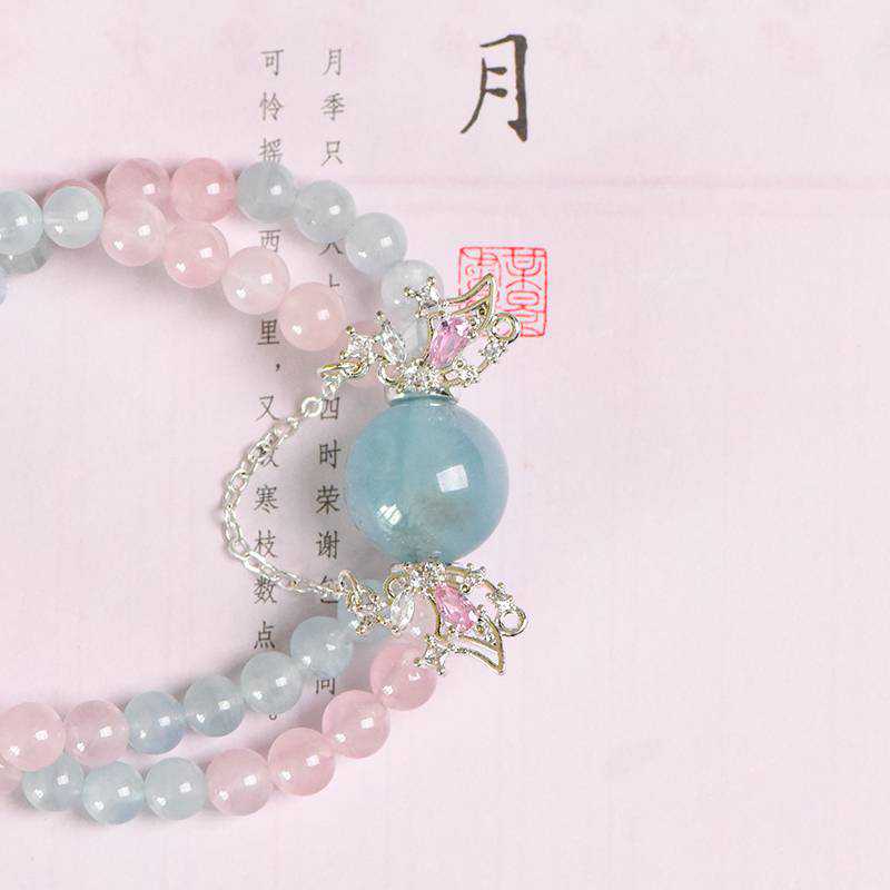 Twin Souls Crystal Bracelet：Aquamarine＆Rose Quartz