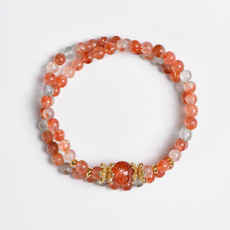 Golden Light Double-Wrap Crystal Bracelet: Arusha Crystal & Sunstone