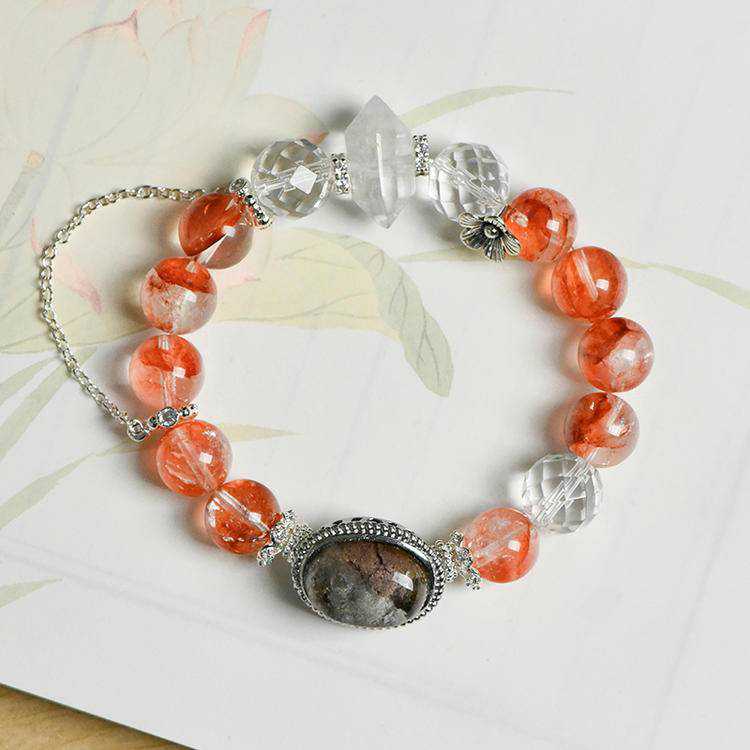 Eternal Balance: Phantom Quartz & Red Hematoid Crystal Bracelet