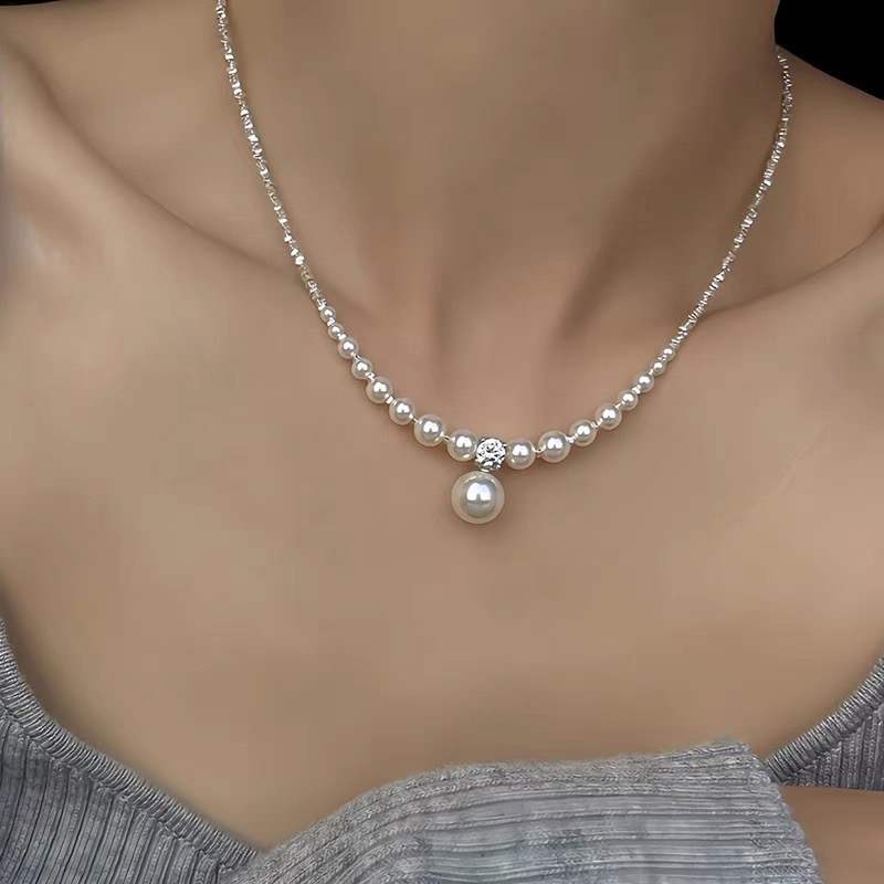 Radiant Pearl Charm Necklace-Swarovski crystal pearl