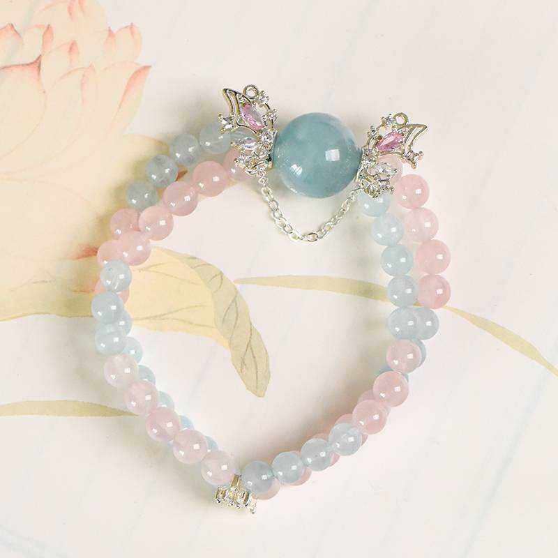 Twin Souls Crystal Bracelet：Aquamarine＆Rose Quartz