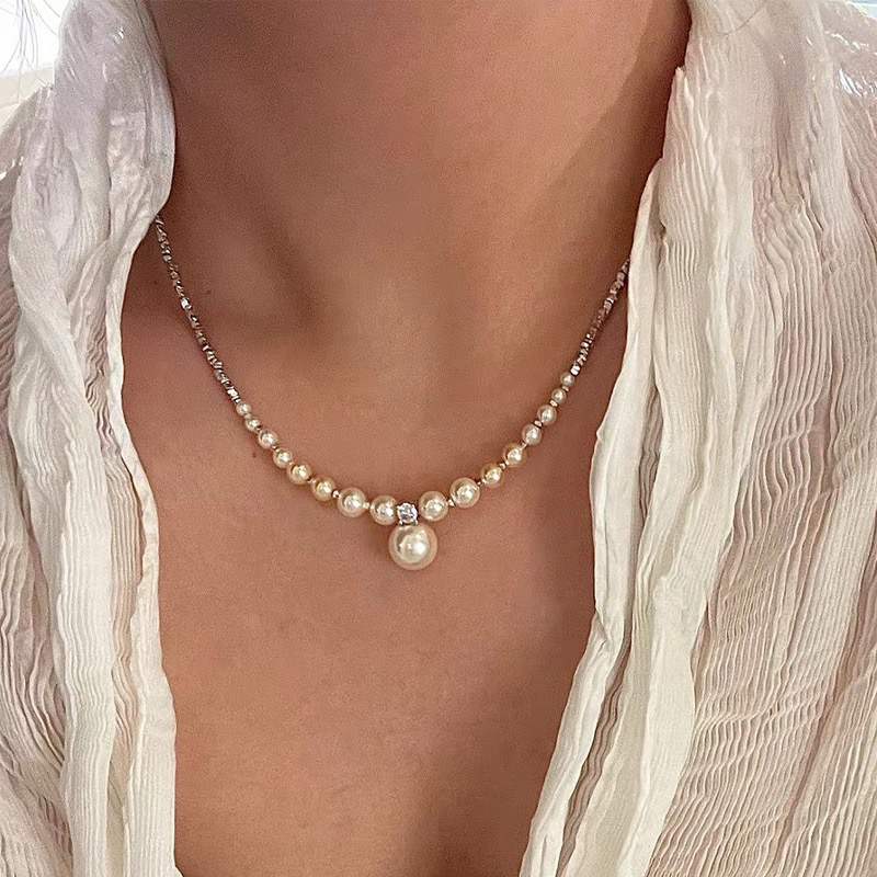 Radiant Pearl Charm Necklace-Swarovski crystal pearl