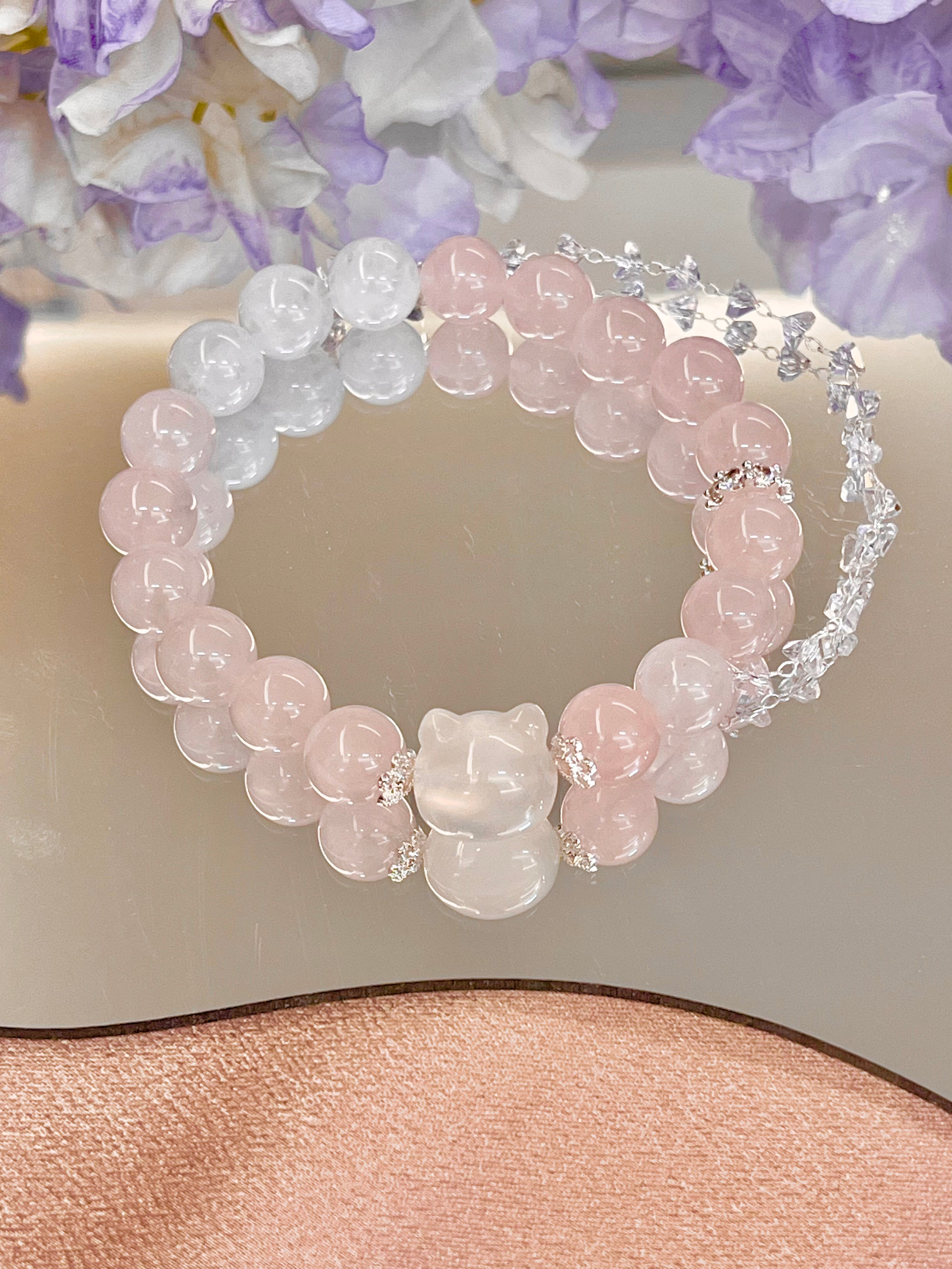 Snowflake Phantom Quartz Rose Quartz Bracelet