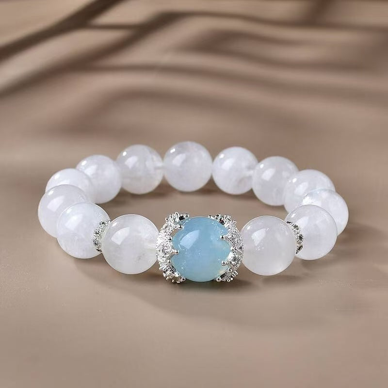 Snowflake Phantom Quartz With Aquamarine Bracelet