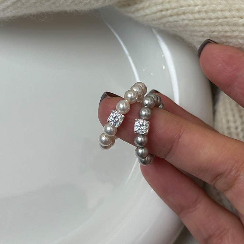 Sugar Cube Mini Swarovski Crystal Pearl Rings Set - Silver & White