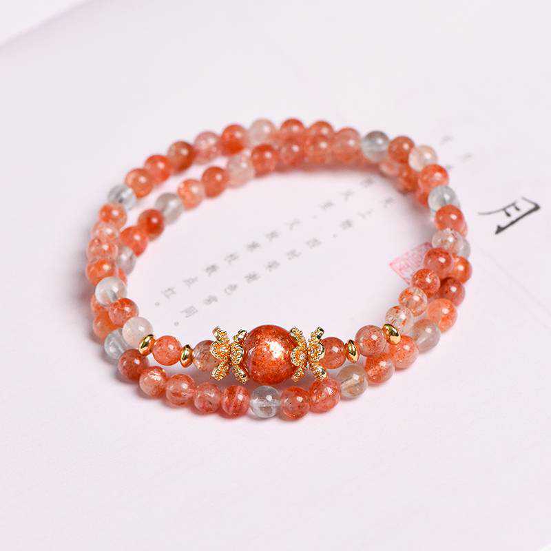 Golden Light Double-Wrap Crystal Bracelet: Arusha Crystal & Sunstone