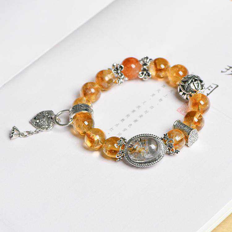 Golden Harmony: Phantom Quartz & Citrine Crystal Bracelet